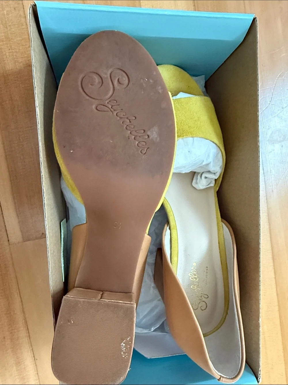 Seychelles Yellow Suede and Tan Block Heel D'Orsay Shabby Chic